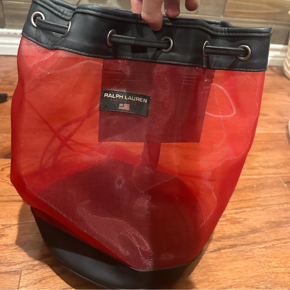 Vintage 90’s Polo Sport Ralph Lauren Clear Mesh Beach Backpack Bag Drawstring